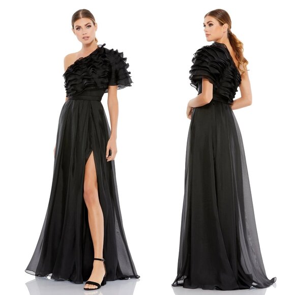 MAC DUGGALRUFFLE LAYERED ONE SHOULDER GOWN 26527